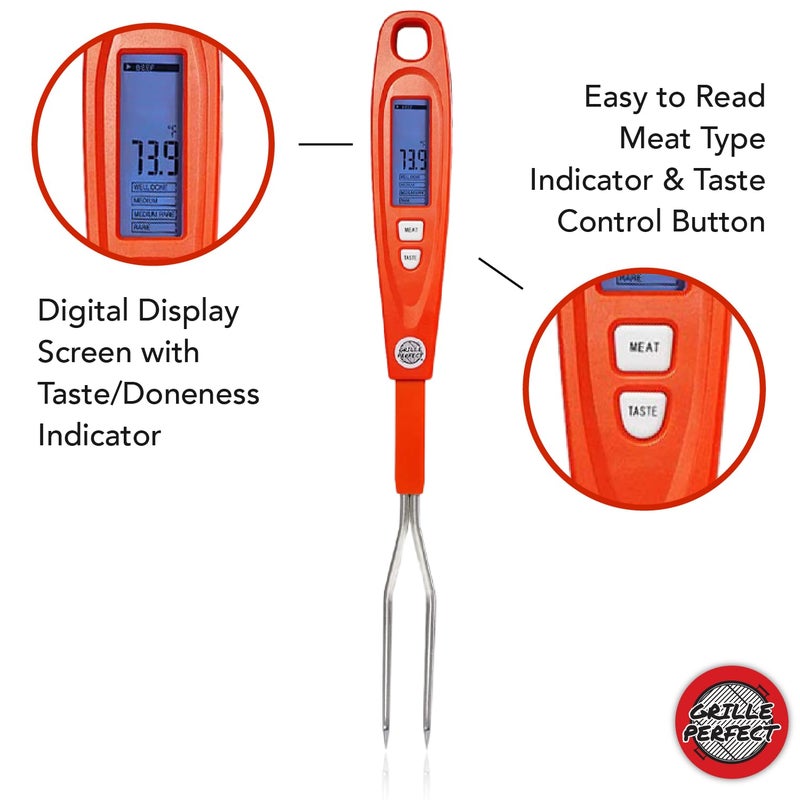 Grille Perfect Digital Meat Thermometer Fork for Grilling & BBQ with Ready Alarm, Pro Temp Points for Quick Accurate Temperature on Steak, Pork, Chicken & Hot Grilled Food on Patio or Outside Kitchen - Image 3